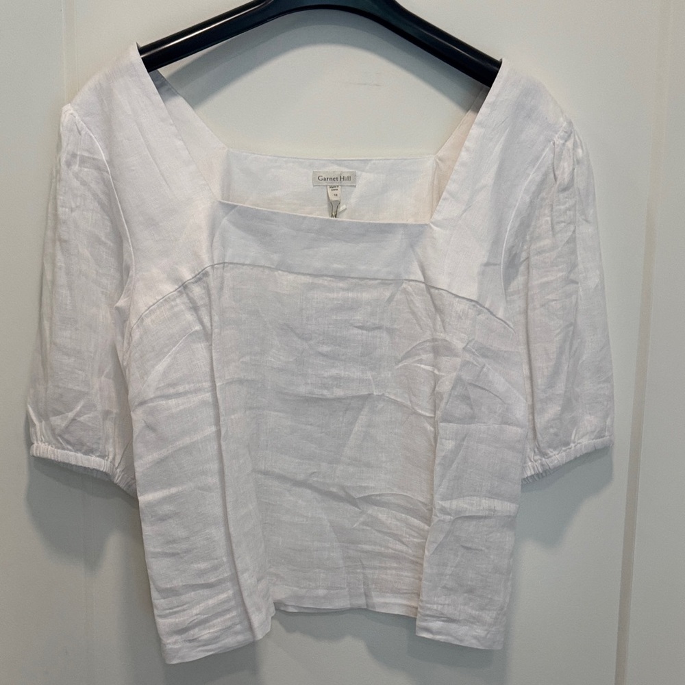 Garnet Hill White Blouse with Square Neckline
